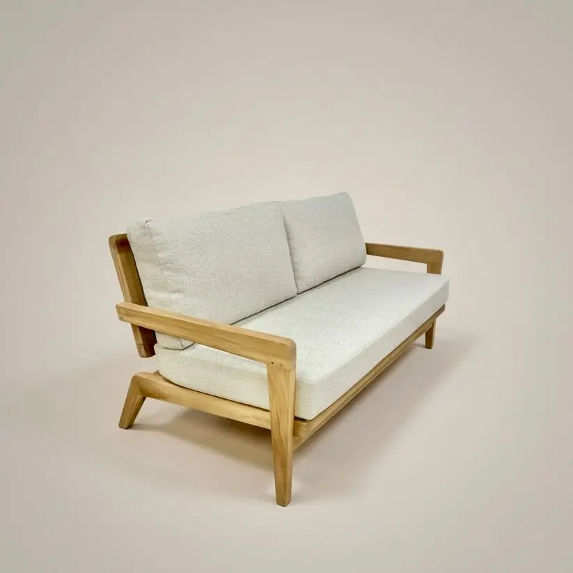 Maya outdoor lounge set in pale teak and woven rope