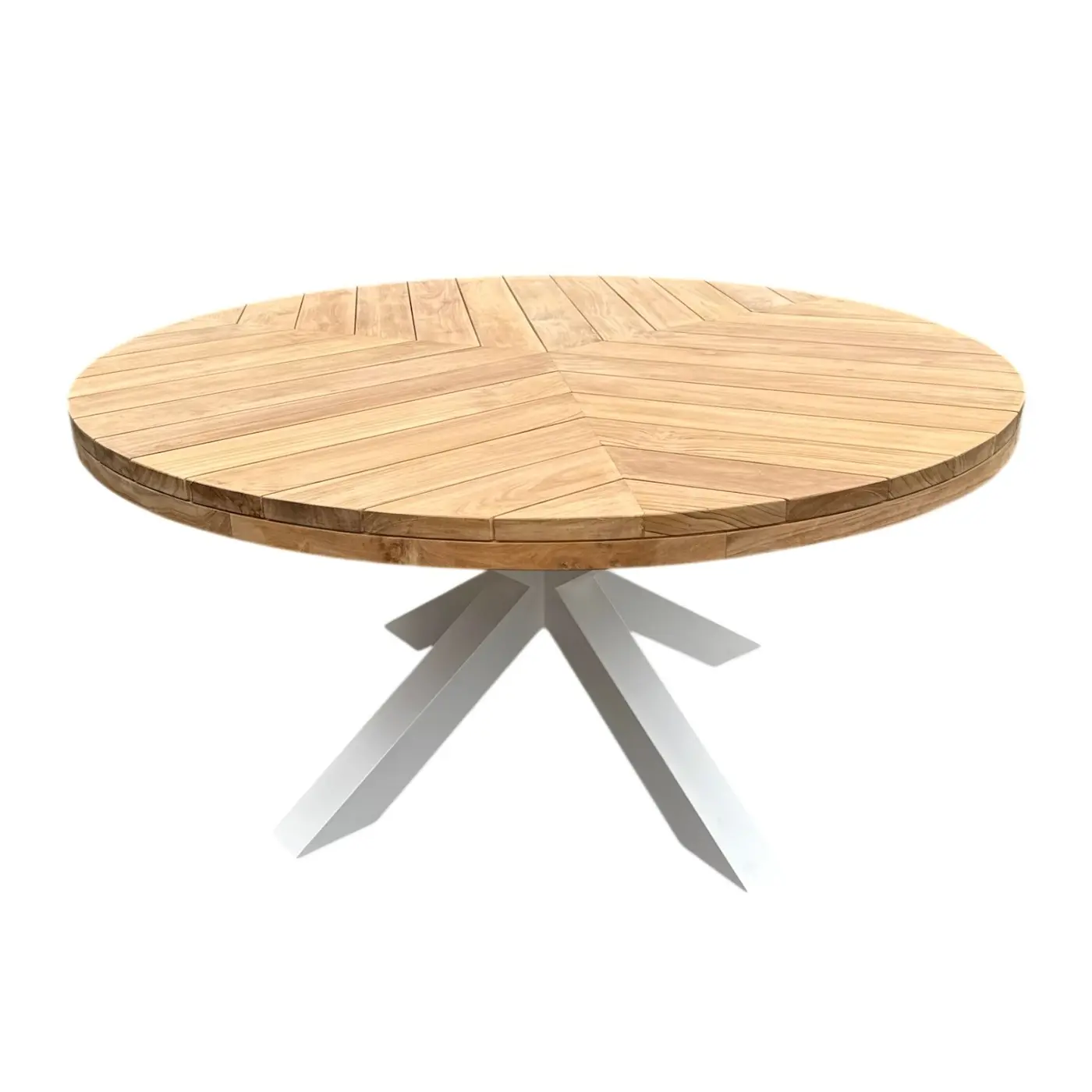 Soluna, table à manger ronde en teck et aluminium blanc