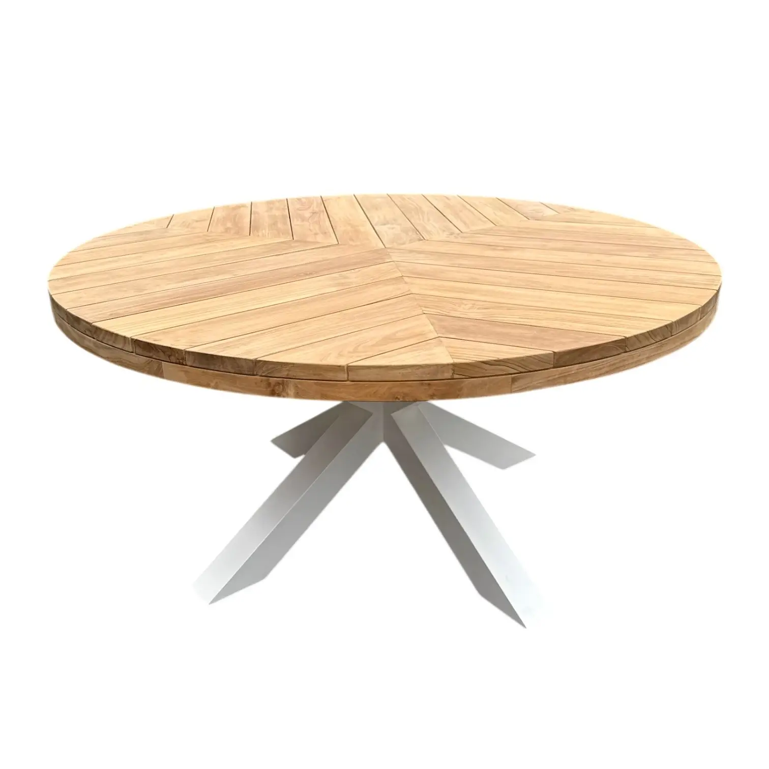 Soluna, table à manger ronde en teck et aluminium blanc