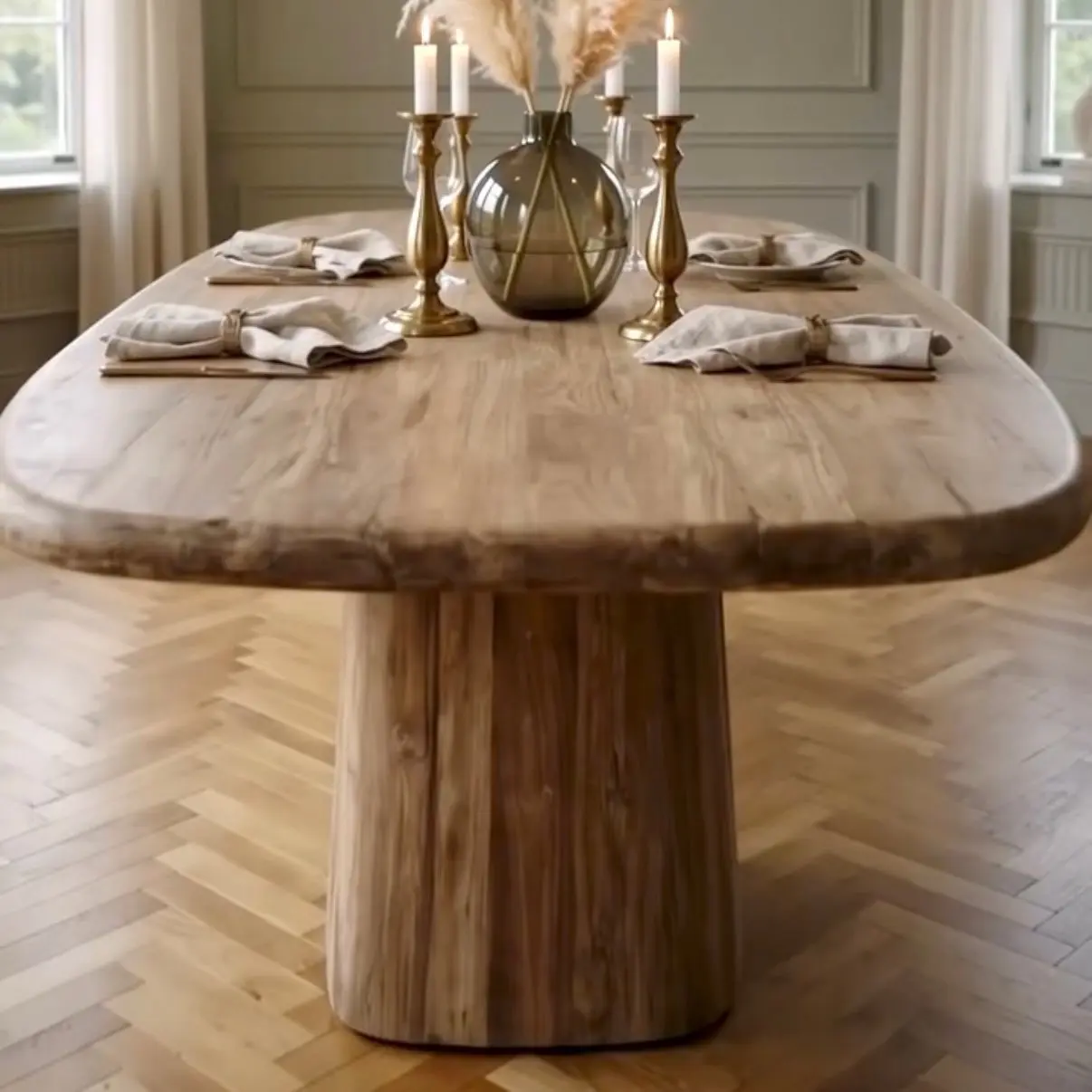 Adika, table à manger ovale en teck recyclé
