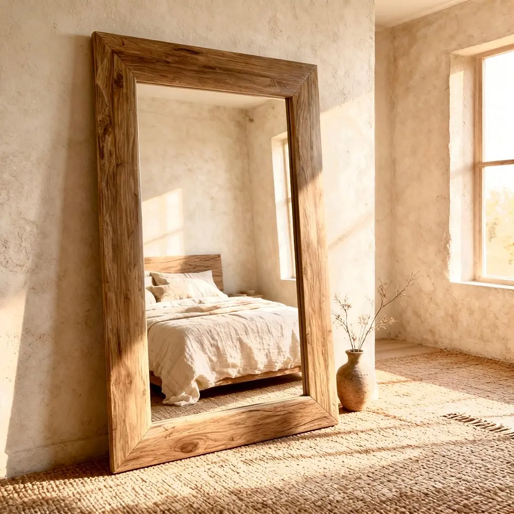 Jendela, miroir rectangulaire en teck recyclé brut