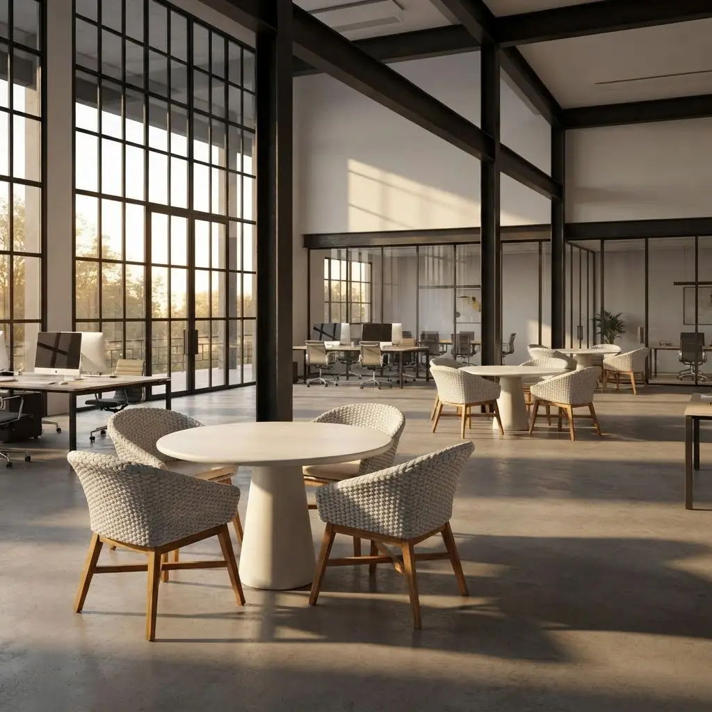 Vical 150, round dining table in white microcement