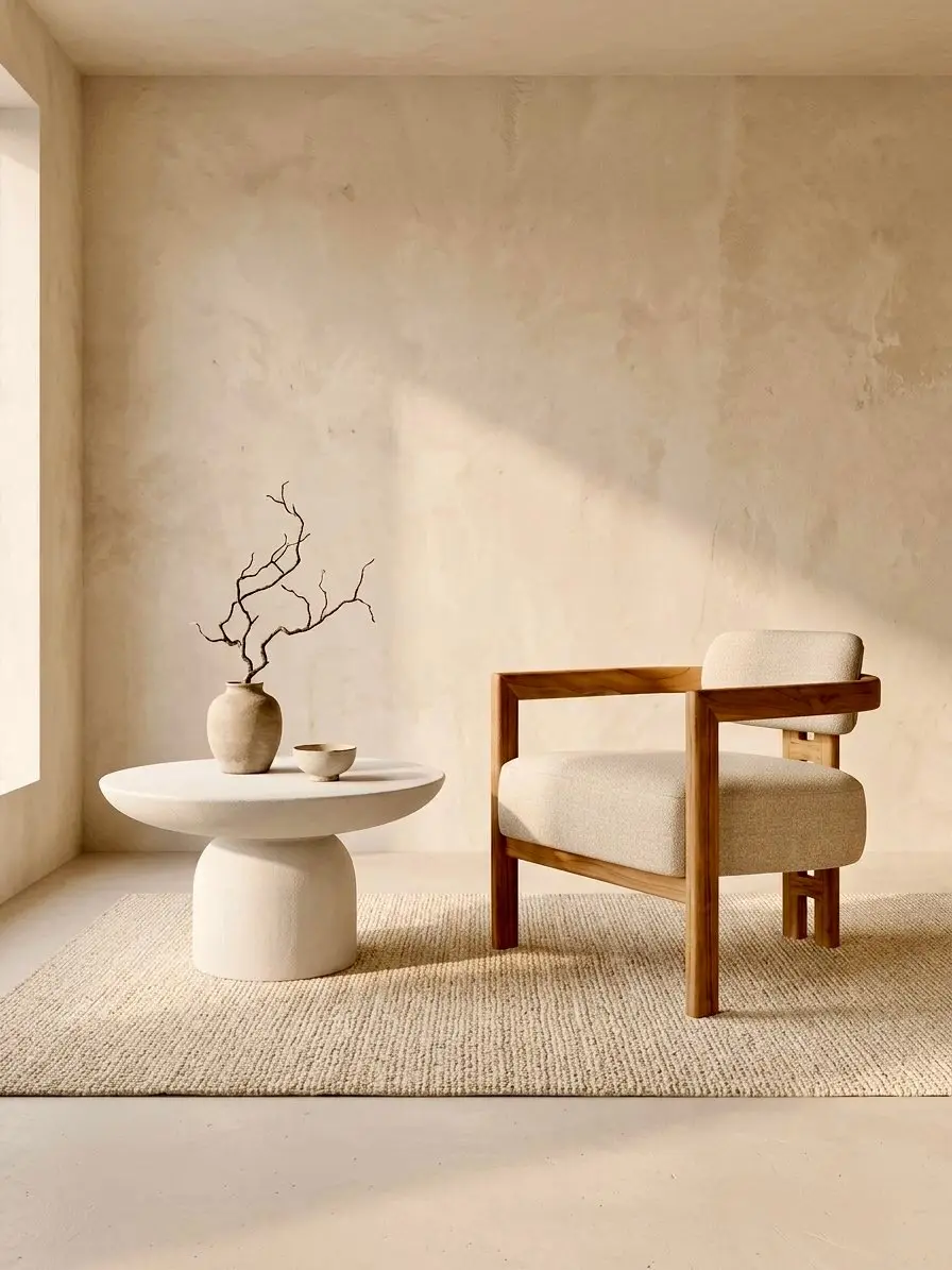 Fauteuil lounge Bayou en teck massif clair, cordage gris et coussins clairs