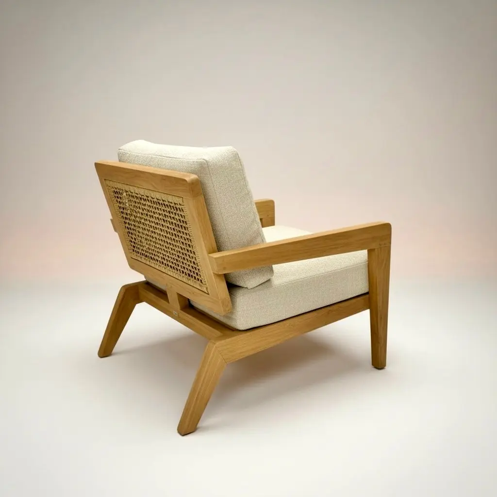 Maya outdoor lounge set in pale teak and woven rope