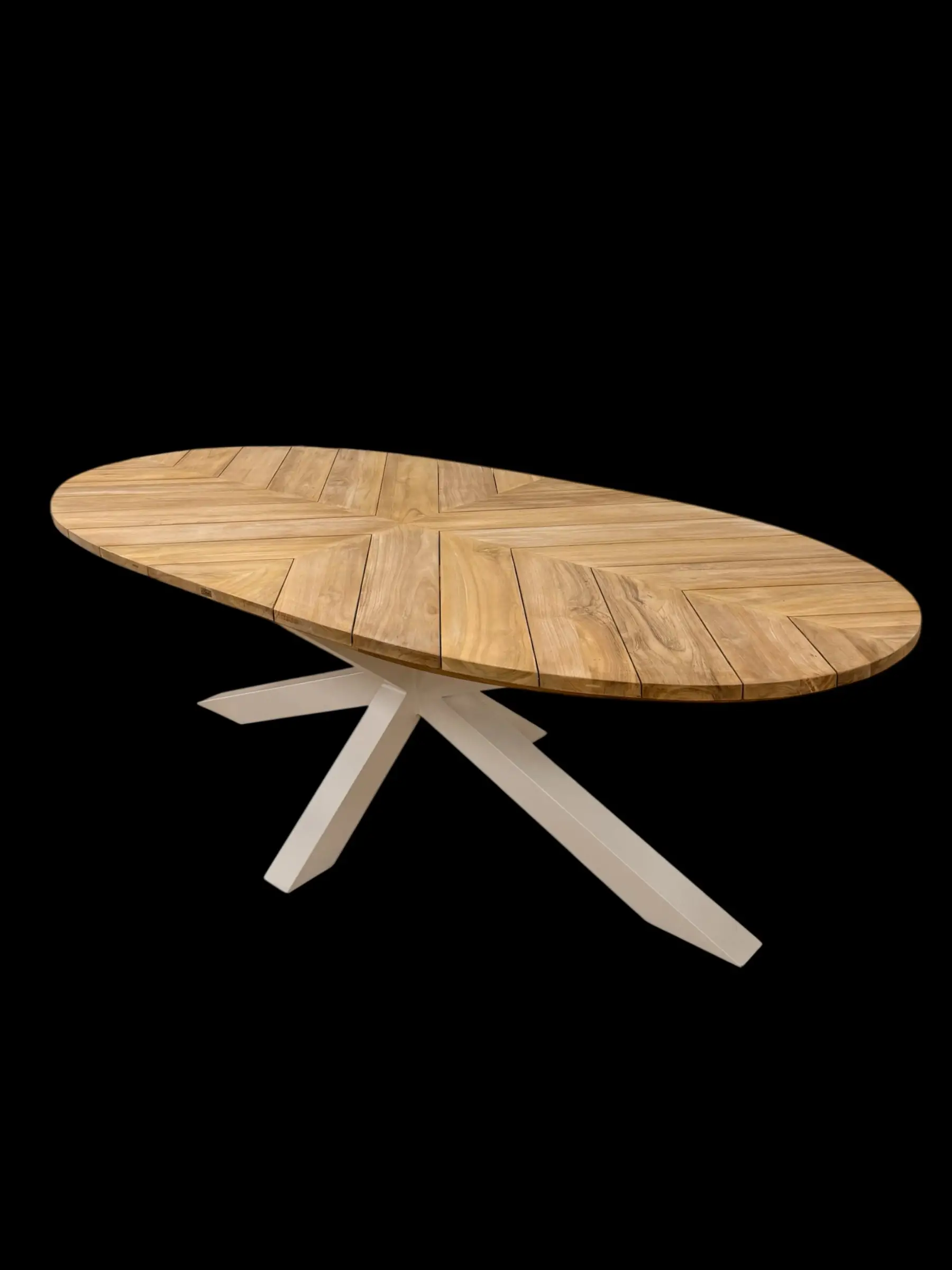 Atalya, table à manger ovale en teck clair et aluminium blanc