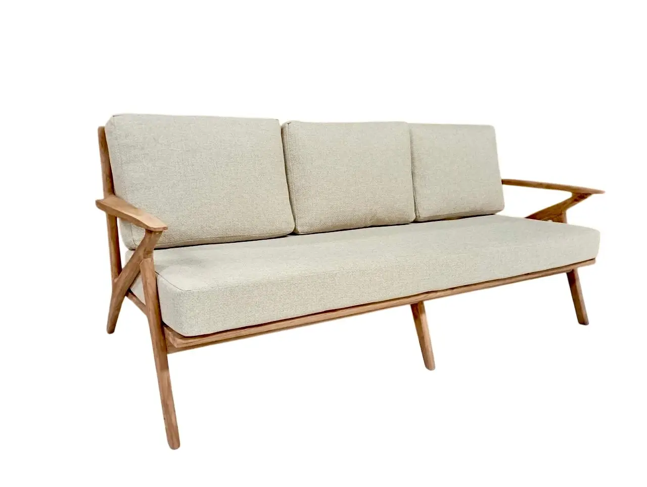 Salon d'extérieur Uma en teck massif, coussins de lin beige