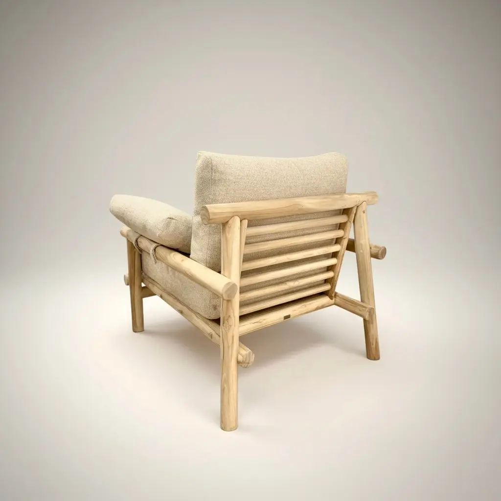 Lovina, salon de jardin en rondins de teck avec sofa et fauteuils