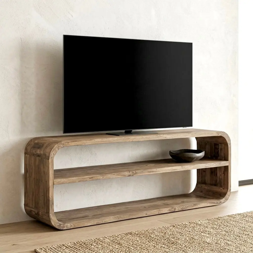 Kelam, meuble TV en teck recyclé brut aux angles arrondis