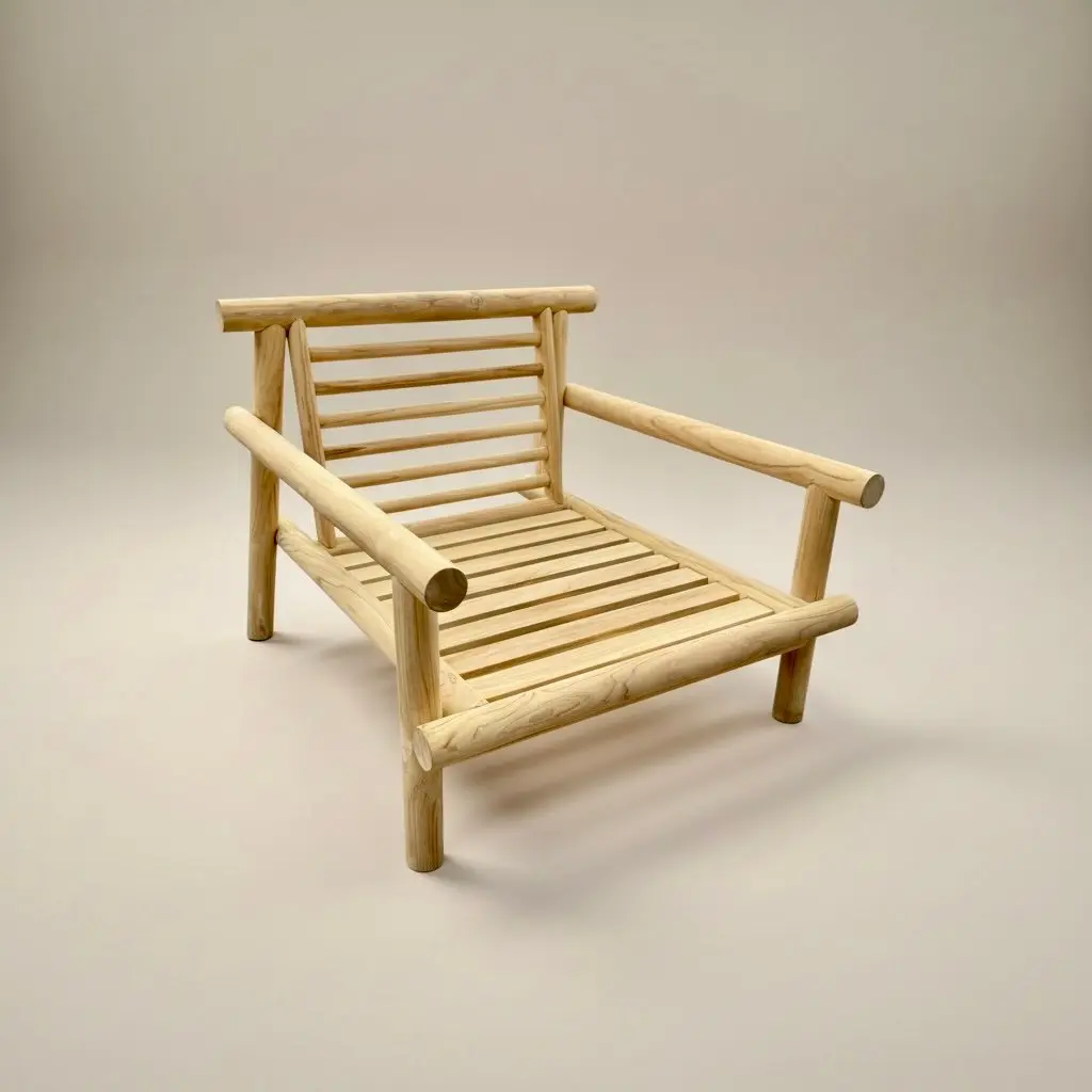 Lovina, salon de jardin en rondins de teck avec sofa et fauteuils