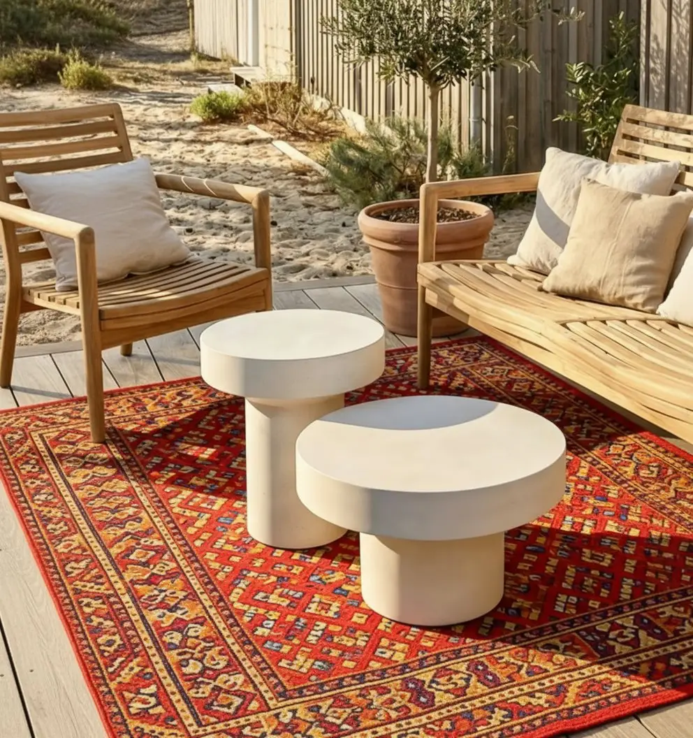 Kalaya, mushroom-shaped coffee table in white microcement