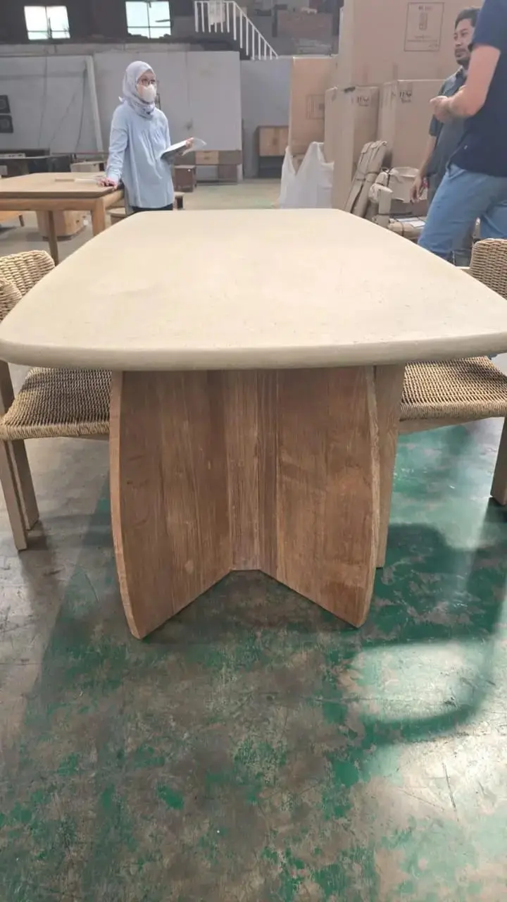 A dining table at the workshop, before it leaves