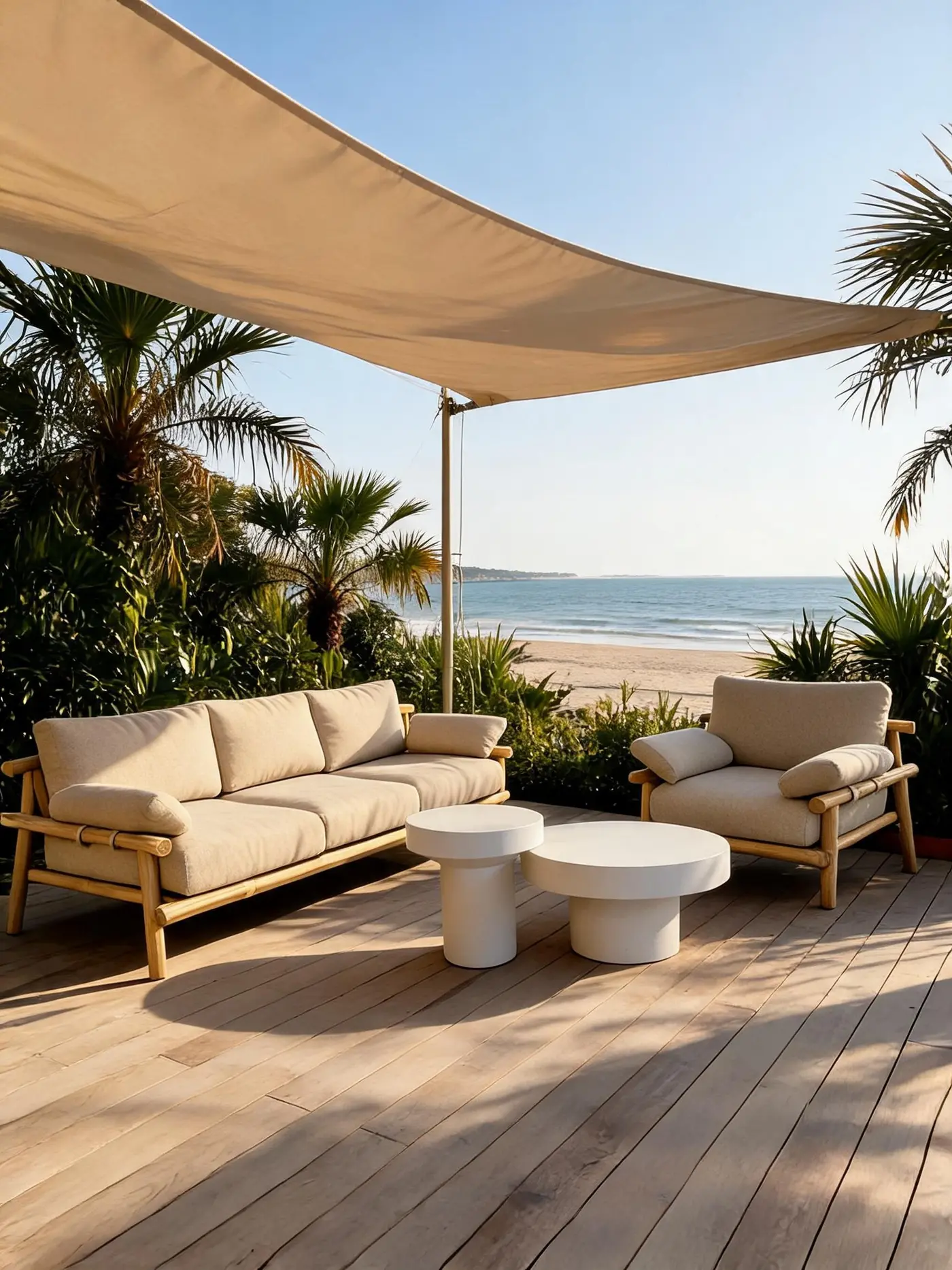 Lovina, salon de jardin en rondins de teck avec sofa et fauteuils