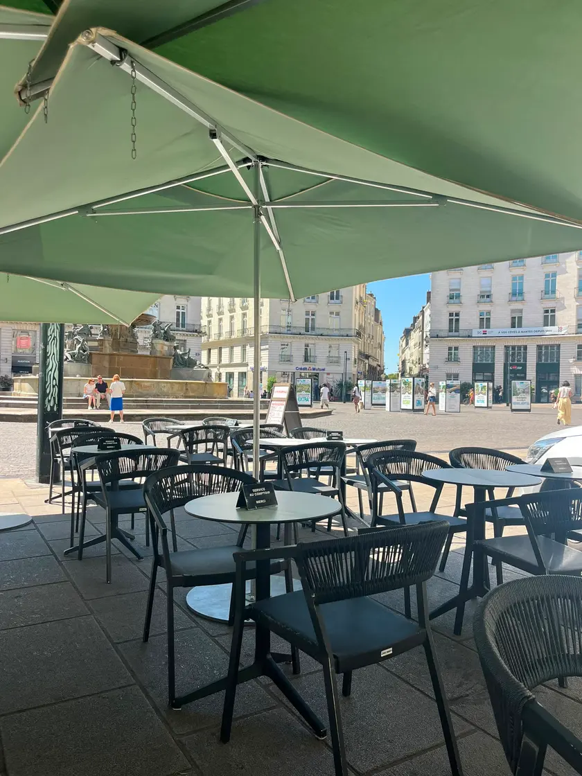 Cafe terrace on place Royale in Nantes, before