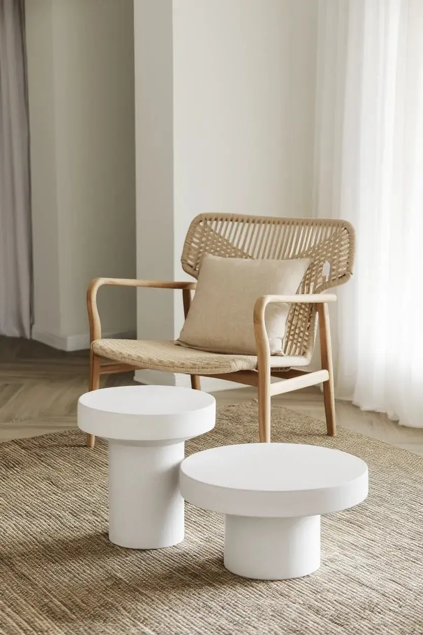 Ravi, table basse ronde en ciment blanc