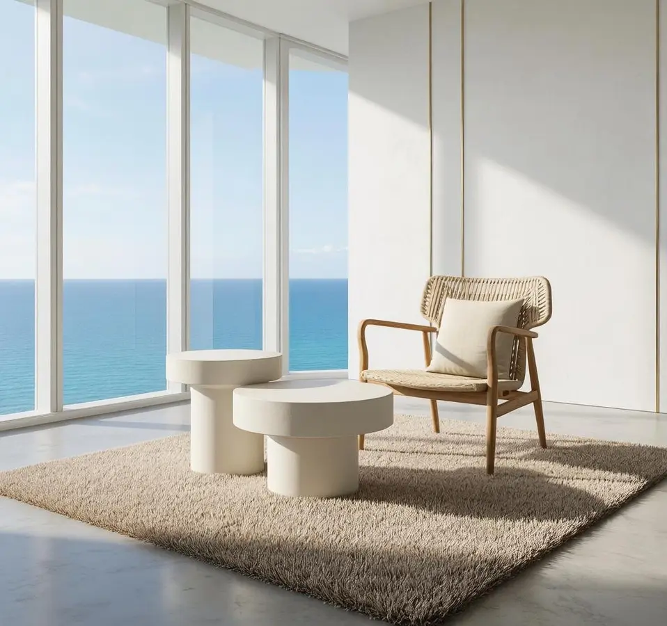 Ravi, table basse ronde en ciment blanc
