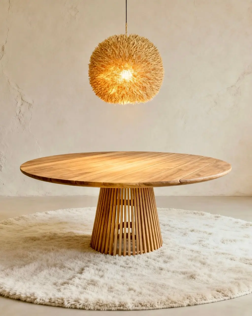Helios 1 pendant light in light beige natural rattan fibres, a spiky sea urchin sphere