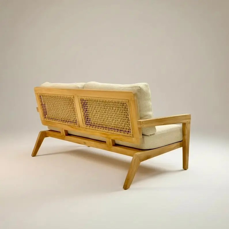 Maya outdoor lounge set in pale teak and woven rope