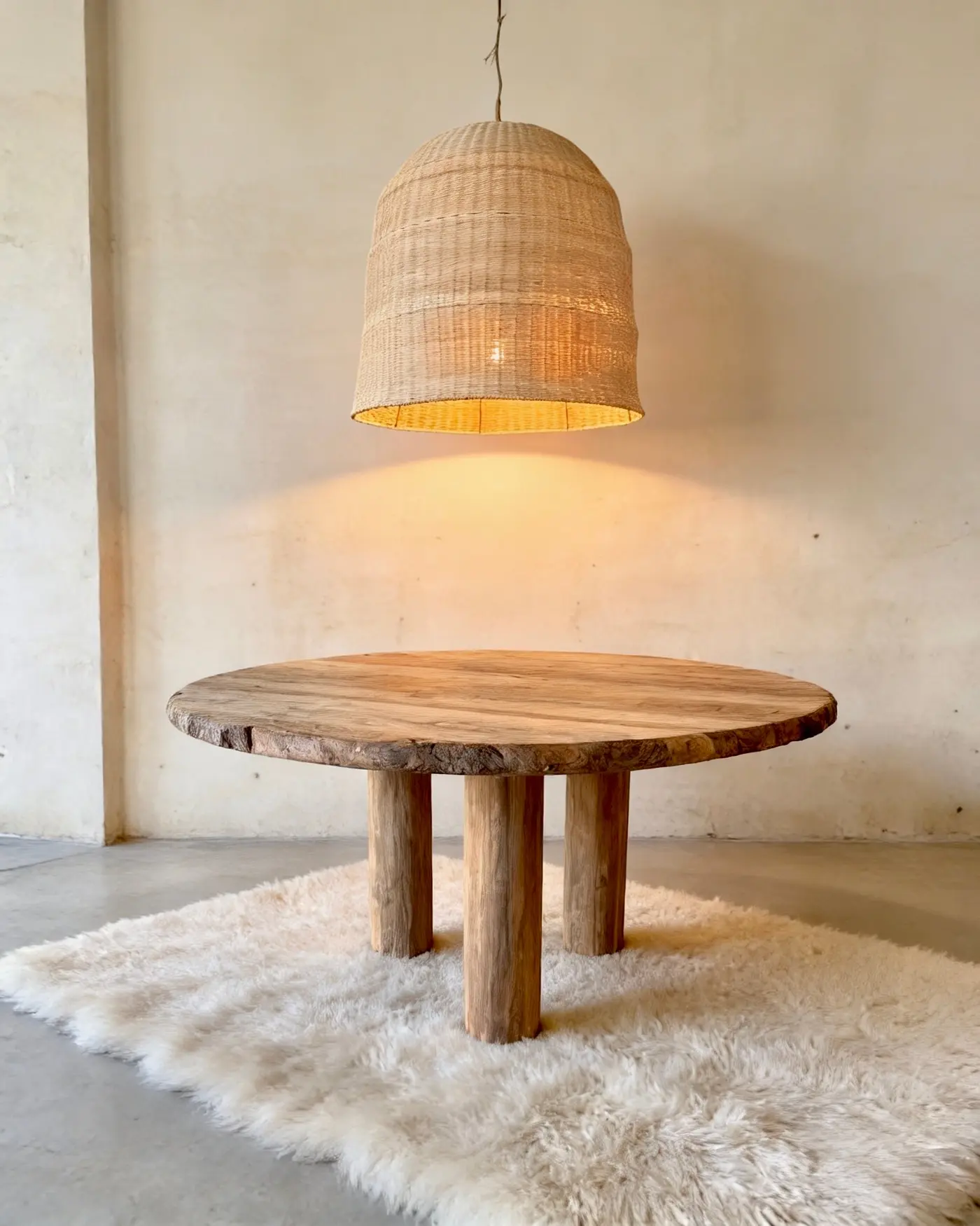 Suspension Soa 1, abat-jour cloche évasée en rotin tressé beige naturel