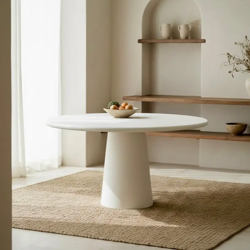 Vical 150, round dining table in white microcement