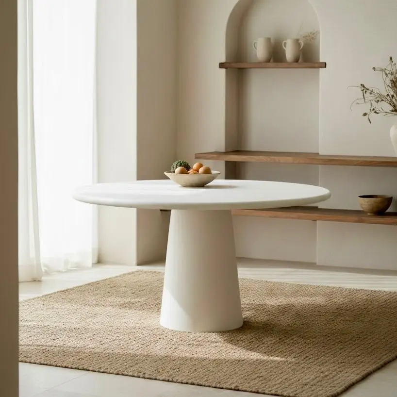 Vical 150, round dining table in white microcement