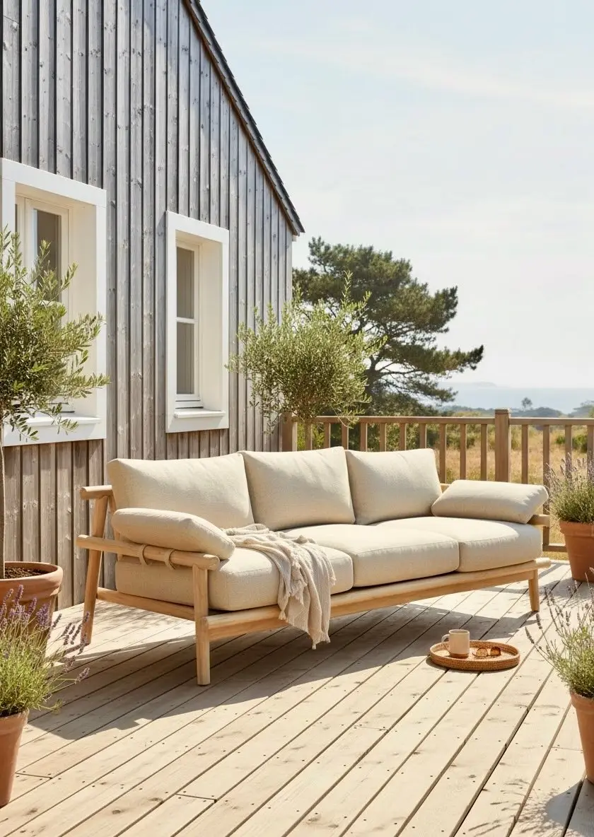 Lovina, salon de jardin en rondins de teck avec sofa et fauteuils