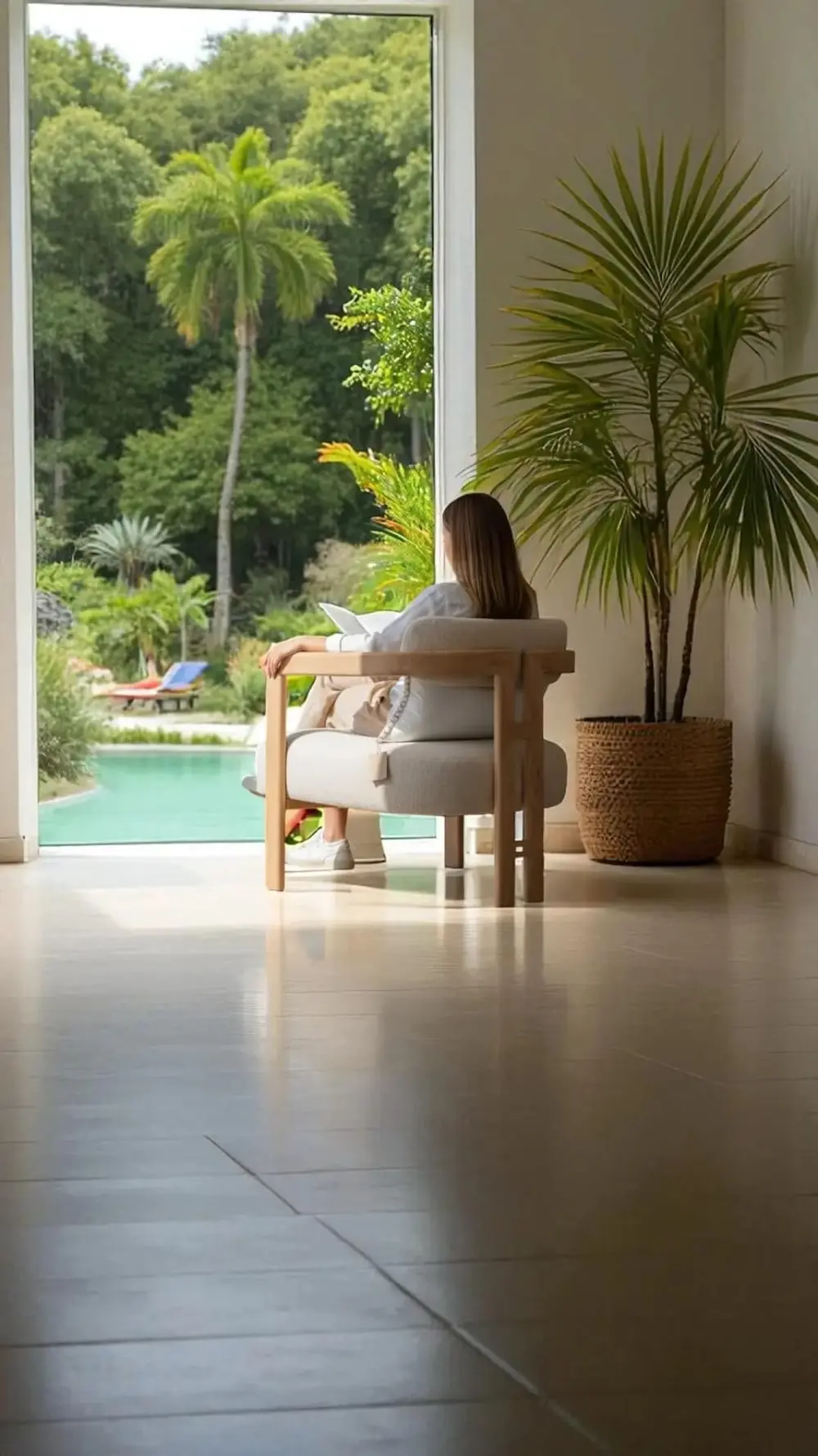 bayou, dans un séjour ouvert sur la piscine